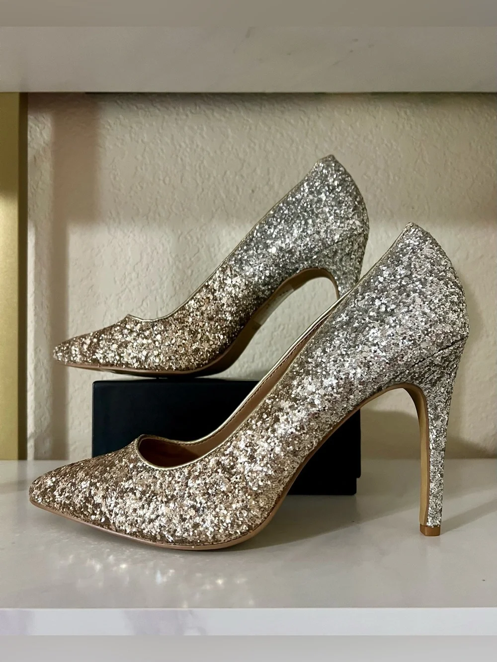 NEW Glitter Ombre Pointed Toe Pumps - Silver to Gold Heels